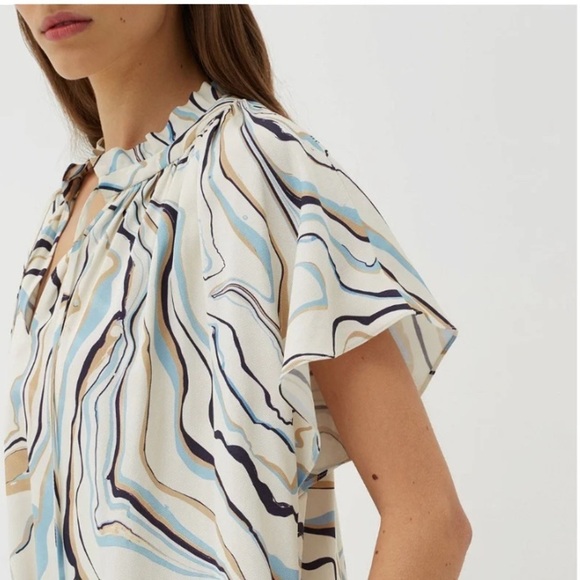 Chinti + Parker Marble Print Twill Ivory Mini Tunic Shift Dress Size 6 - Picture 3 of 11